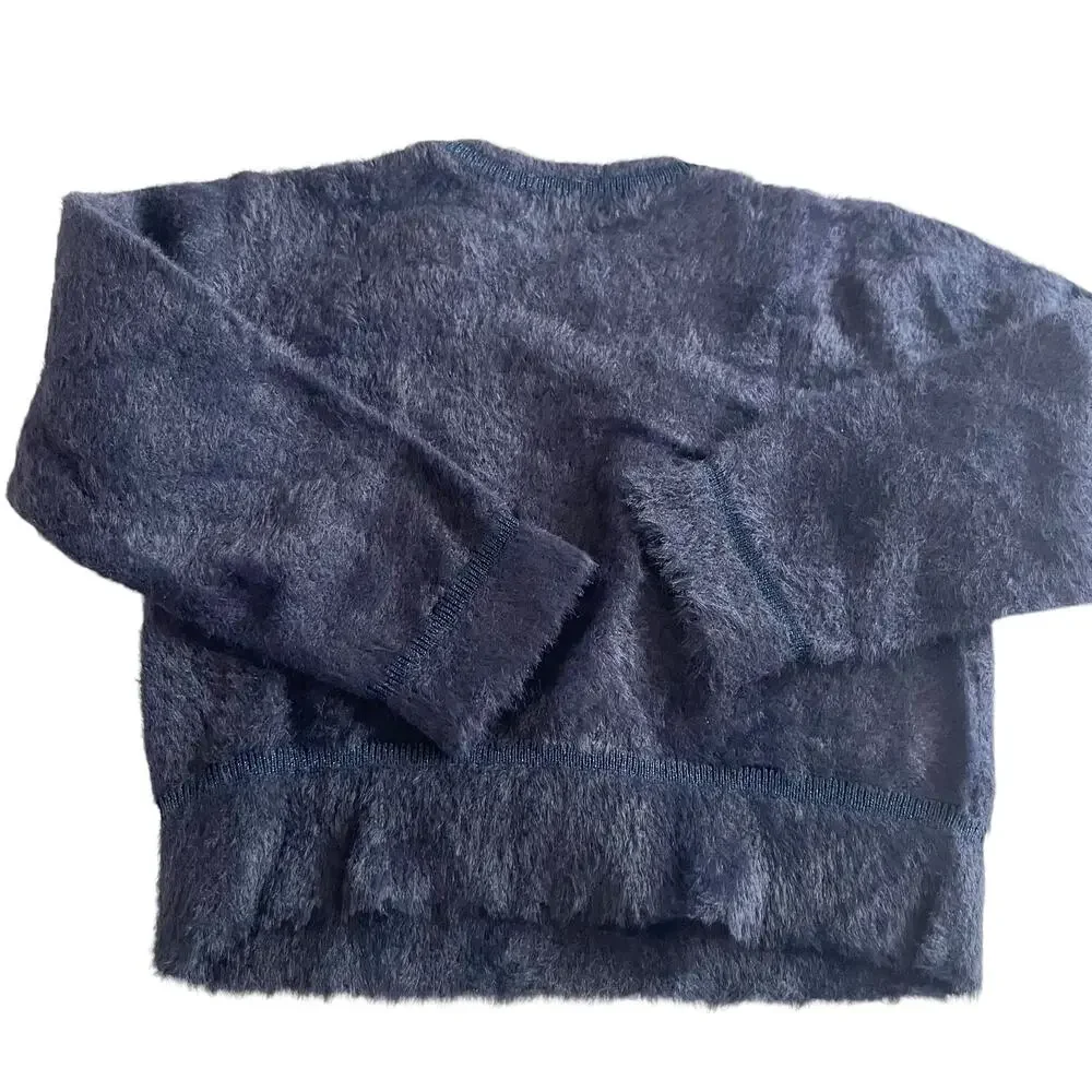 Mayoral Girls Navy Fuzzy Metallic Trim Crewneck Sweater size 4 Cozy